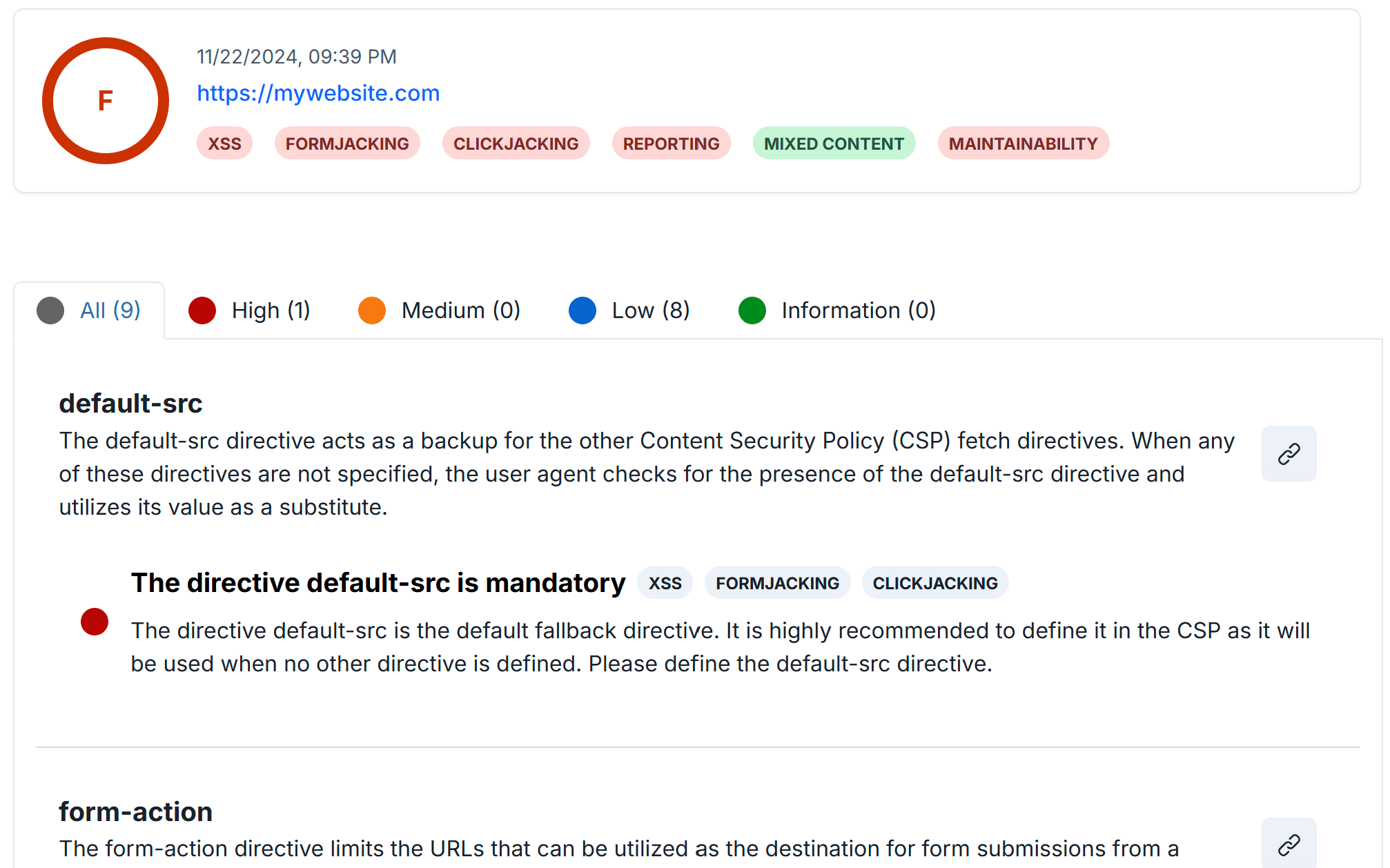 CSP policy analysis interface