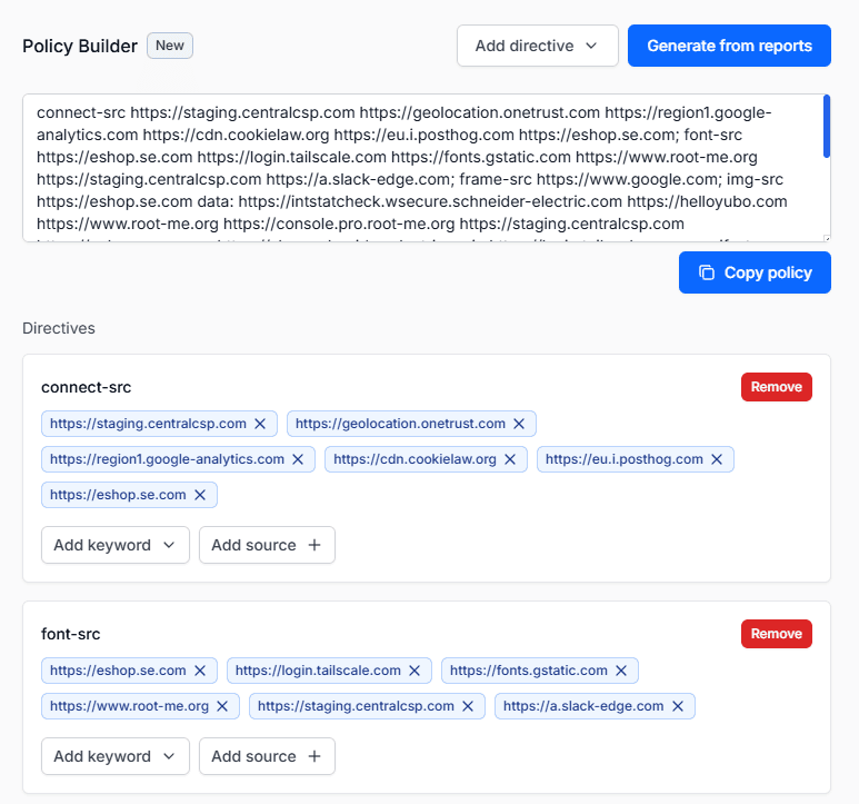 CSP Builder Interface